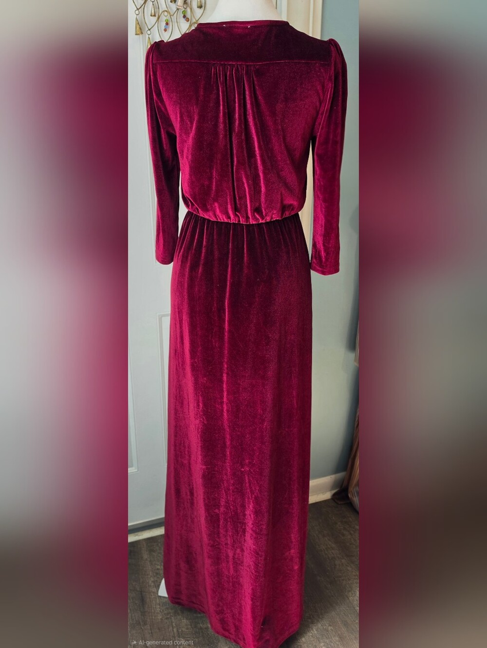 Baltic Born Sophia Velvet Faux Wrap Maxi Dress In Red Wine Women's S 3/4 Sleeve - Picture 4 of 13